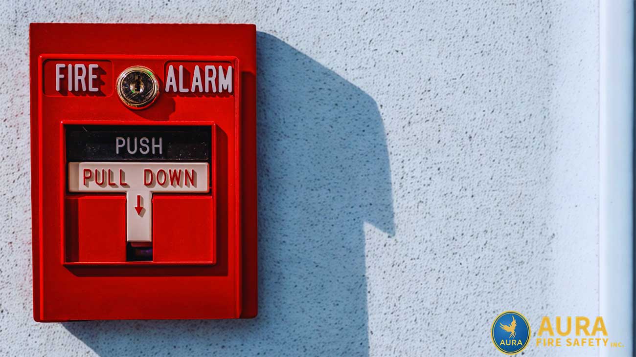 Manual pull station tested during fire alarm inspection in Oakland, CA