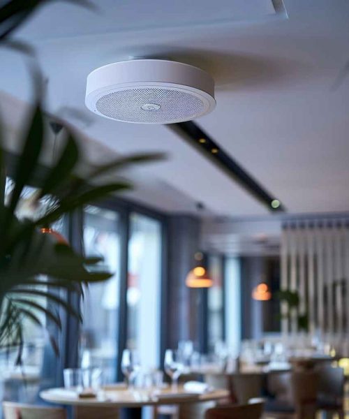 white fire alarm system at modern restaurant